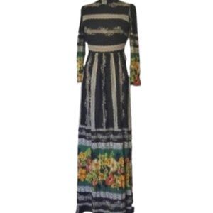 Vintage 70s maxi boho high waist dress made in England